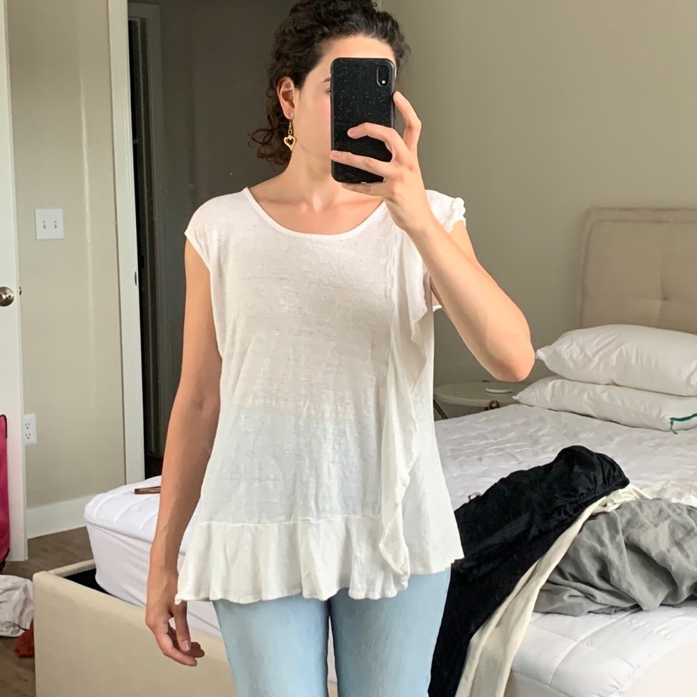 Sundance ruffled white linen top